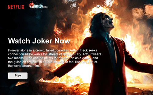 The Netflix home screen displaying Joker (2019 film)